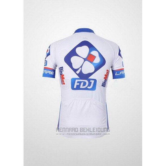 2012 Fahrradbekleidung FDJ Wei und Azurblau Trikot Kurzarm und Tragerhose